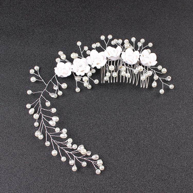 Exquisite handmade bridal hair accessories Pearl leaves rose Combs 573073773955 - COCOMELODY